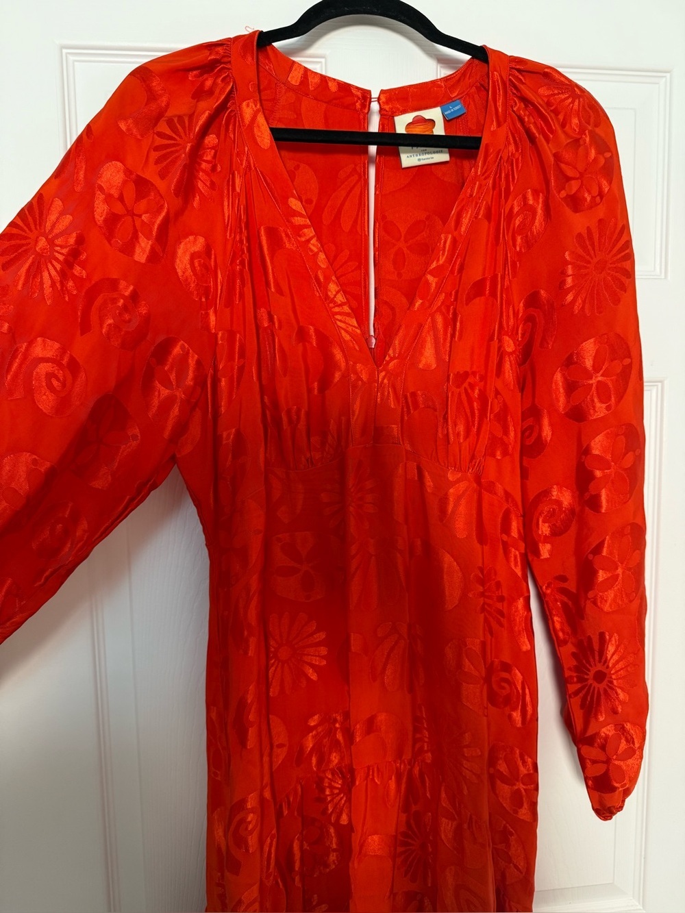FARM RIO LONG SLEEVE JACQUARD V NECK MAXI DRESS LARGE - Picture 5 of 8